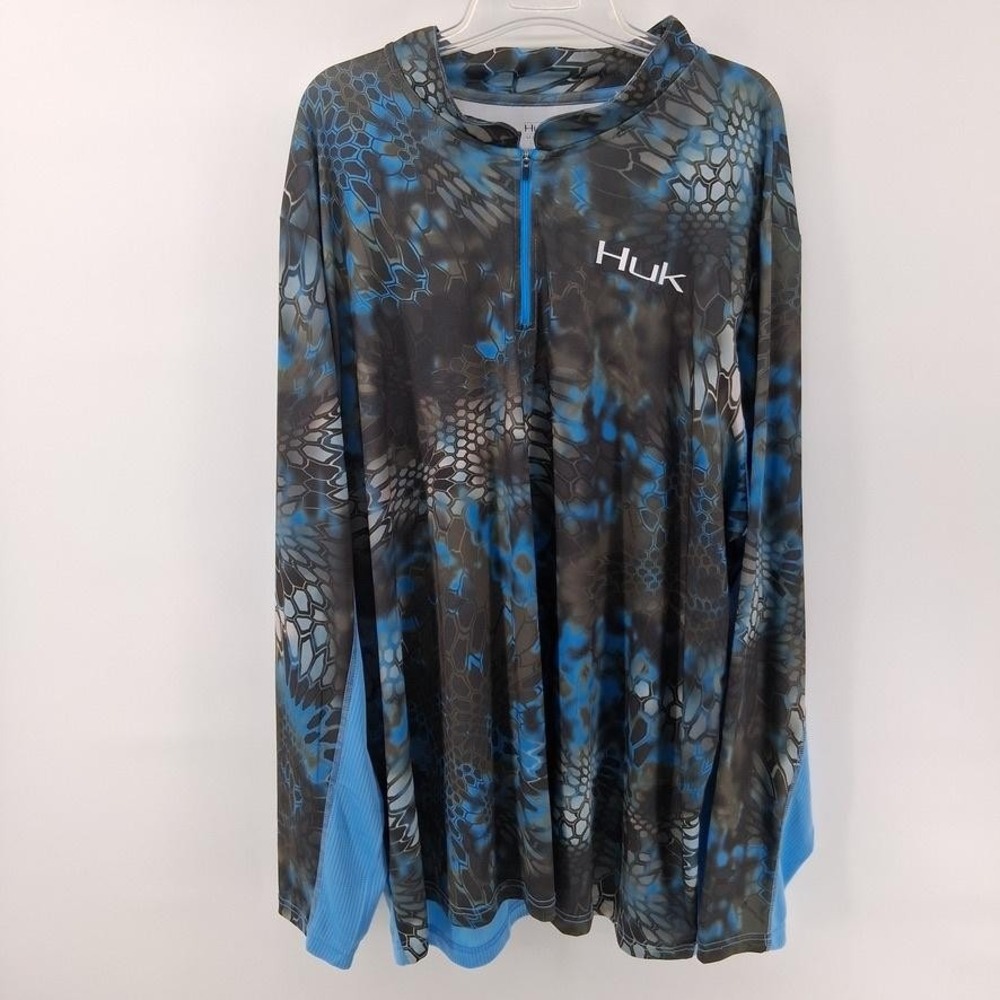 Huk Pullover Mens 3XL Blue Camo 1/4 Zip Fishing Performance Mesh Stretch